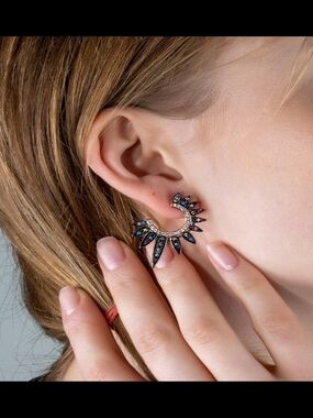 Rose Gold Plated Gemstone Open Hoop Stud Earrings